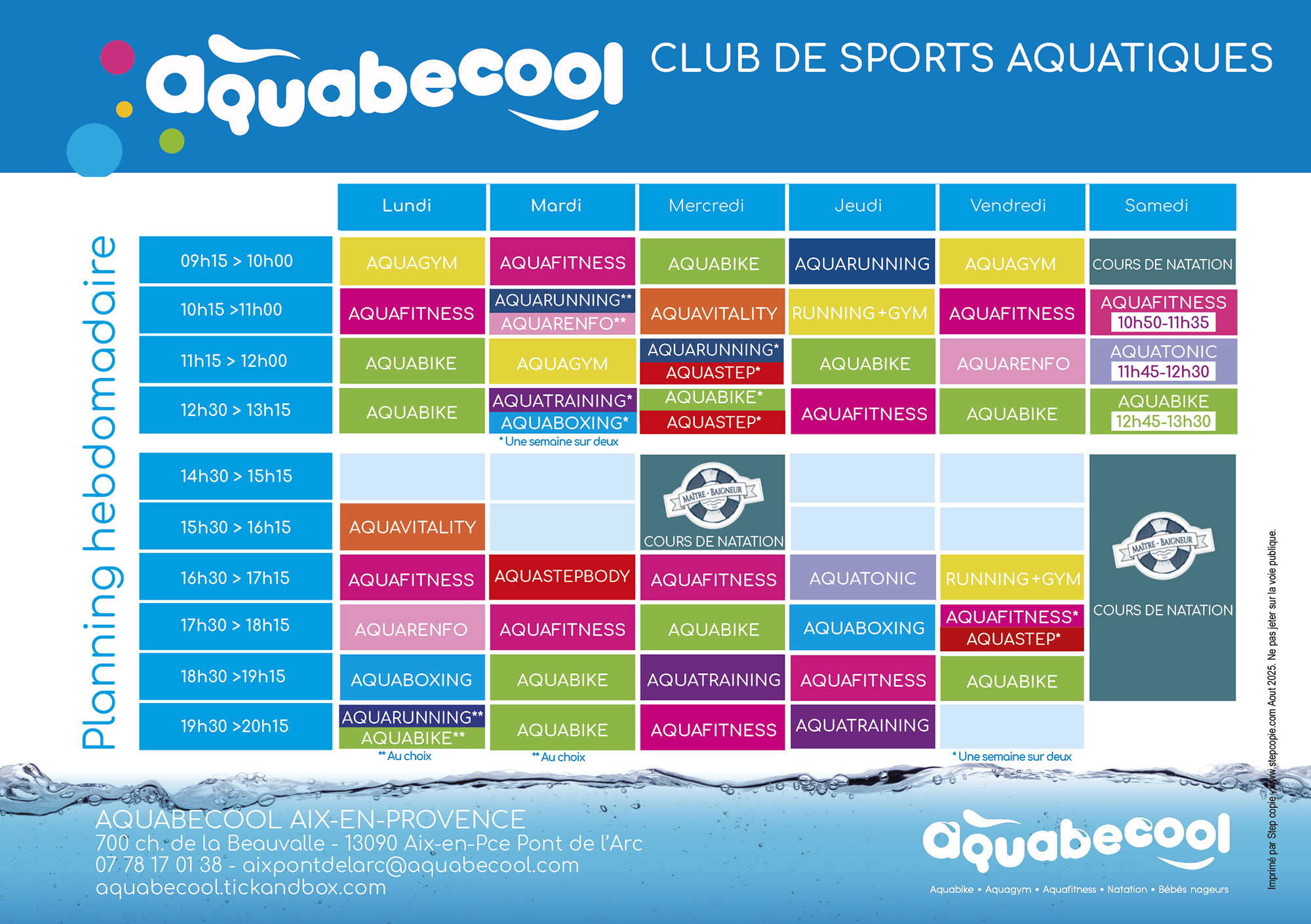 Horaires des cours de sports aquatiques à Aix-en-Provence